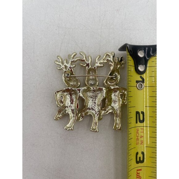 Gold-Tone Dancing Reindeer Brooch Pin Festive Design - Holiday Jewelry Accessory - Picture 3 of 4